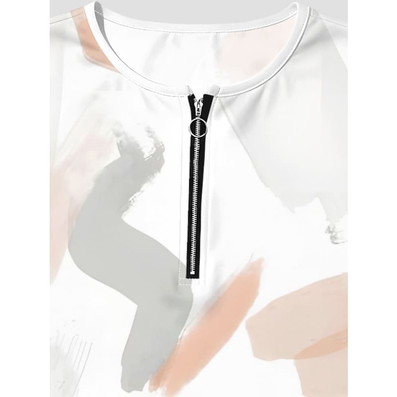 T-shirt da donna con stampa creativa, zip e maniche lunghe, traspirante, morbida e confortevole, adatta per l'abbigliamento casual tutto l'anno