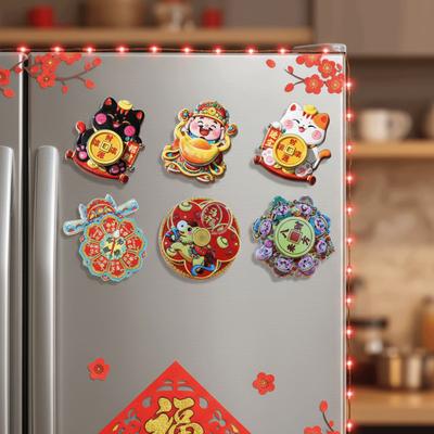 Rotatable New Year Magnetic Sticker God of Wealth Reusable 3D Refrigerator Magnets Cute Cartoon Refrigerator Decorative Magnet
