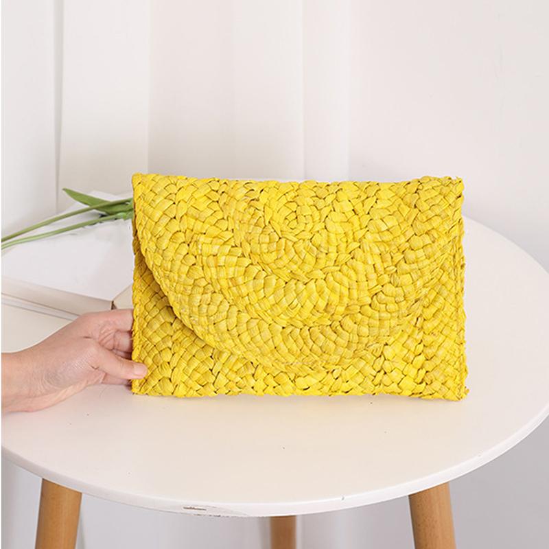 

Модные сумки женские летние ретро из кукурузной соломы вязаная сумка ключ монета кошелек для денег пляжный клатч 25x2x15cm жёлтый