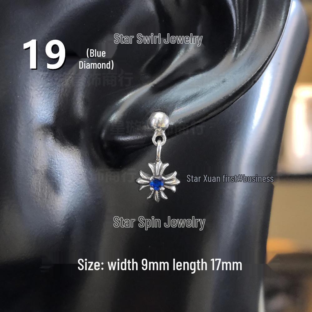 Cercei atârnători New Cross G-Dragon cu diamante colorate pentru bărbați și femei, Cupru alb, Argint thailandez, Ac din argint s925