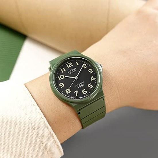 CASIO MQ-24UC Damen Standard Analoguhr Damen Arbeits-Armbanduhr Dünn Leicht Erdton Schlank Leicht Business (Olive)