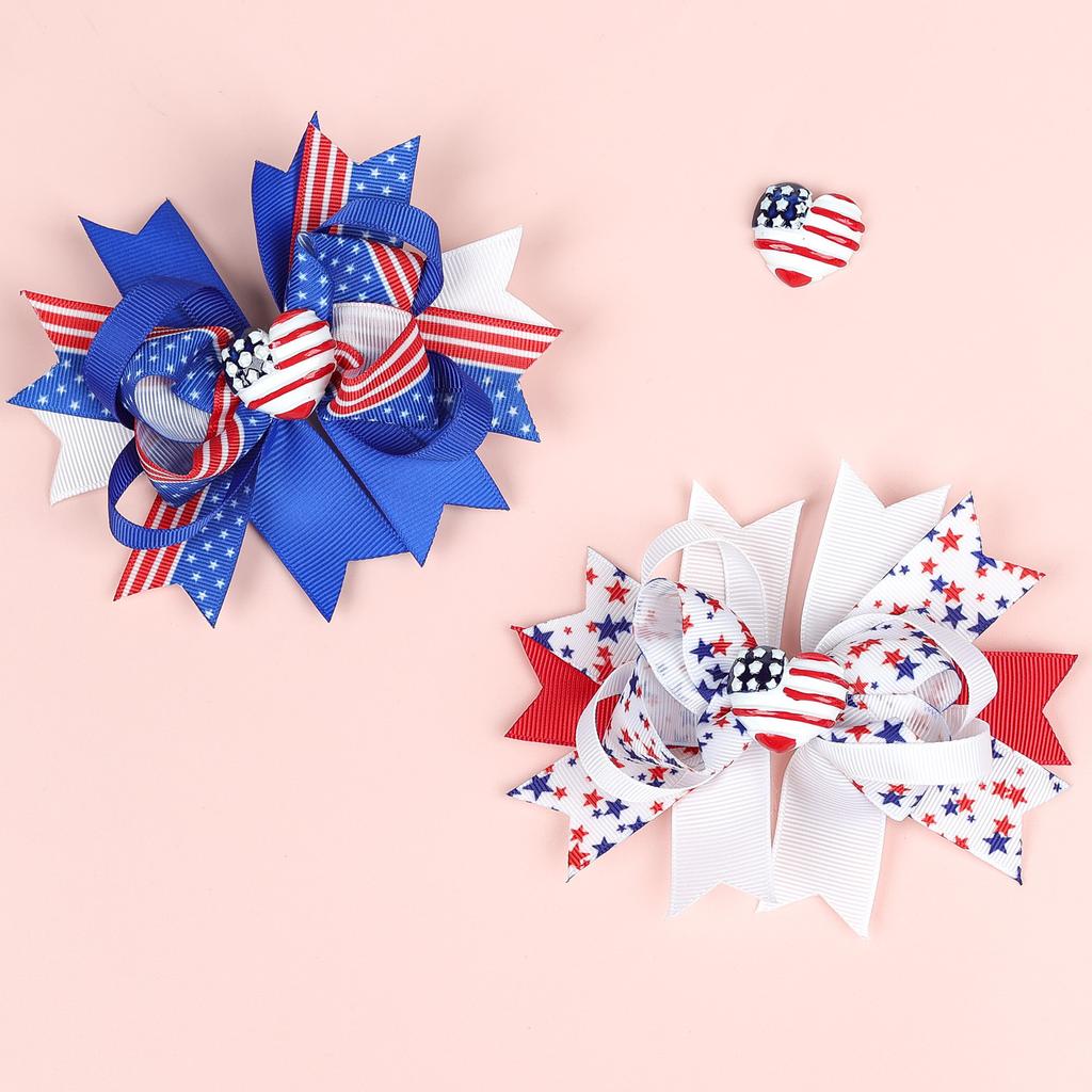 5 Inch Independence Day Bowknot Stacked Hairpins 4th of July Hair Bow Hair Clip American Flag Patriotic Bows Hair Accessories