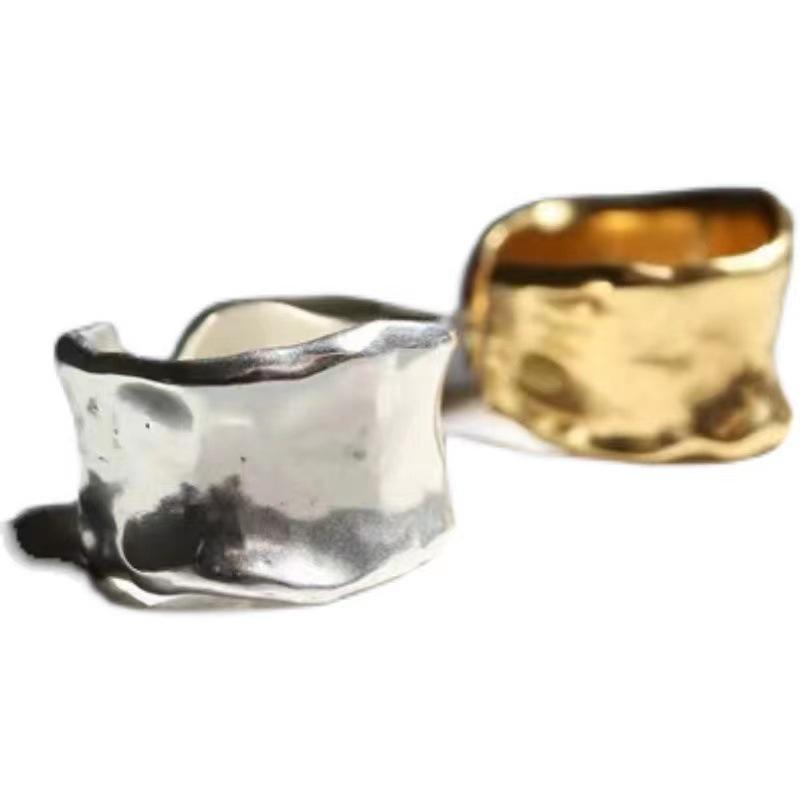 Mědí pozlacený 18karátovým zlatem otevřený prsten Matsumoto Ena: Široký, hladký povrch pro ukazováček nebo malíček