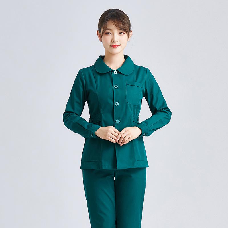 Women's Short Sleeve & Long Sleeve Dark Green Nurse Uniform Set
