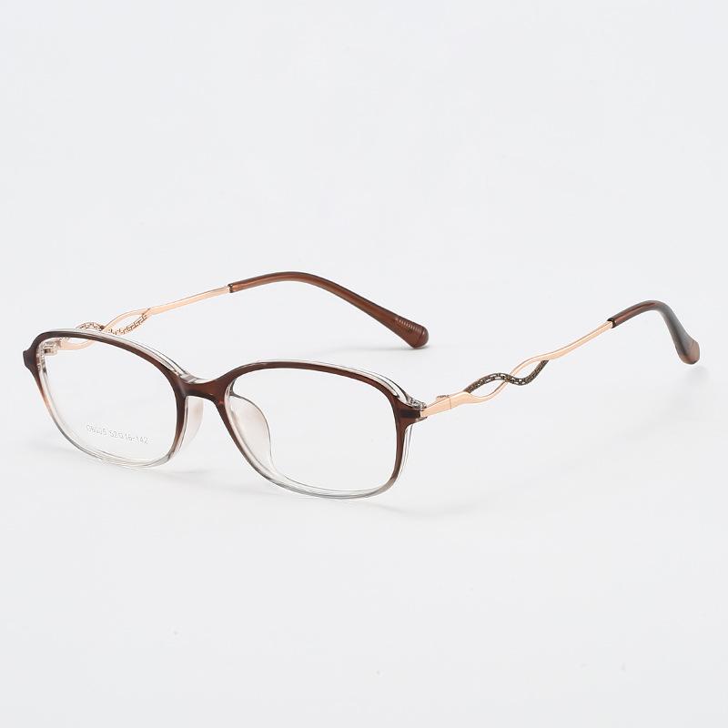 Intelligent Gentle Lady TR Glasses Frame - Ultra-Light, Natural Look with Hollow Temple Design and Prescription Lenses