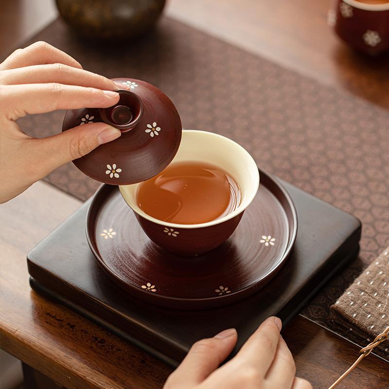 Chinese Traditional Ceramic Gaiwan Teacup Handmade Flowers Tea Bowl Household Beauty Tea Infuser Portable Tea Set Accessories