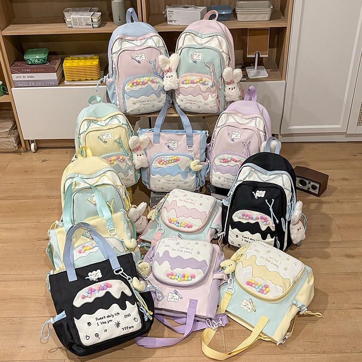 Schoolbag high-end college style junior high school student schoolbag female cream pain bag backpack fresh and cute large capacity backpack