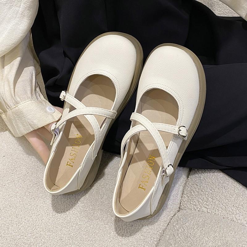 Xiaoxiangfeng Mary Jane Small Leather Shoes Women's Models 2025 Spring and Summer New Thick-soled Thank You Shallow Mouth Comfortable Cross-strap Sing