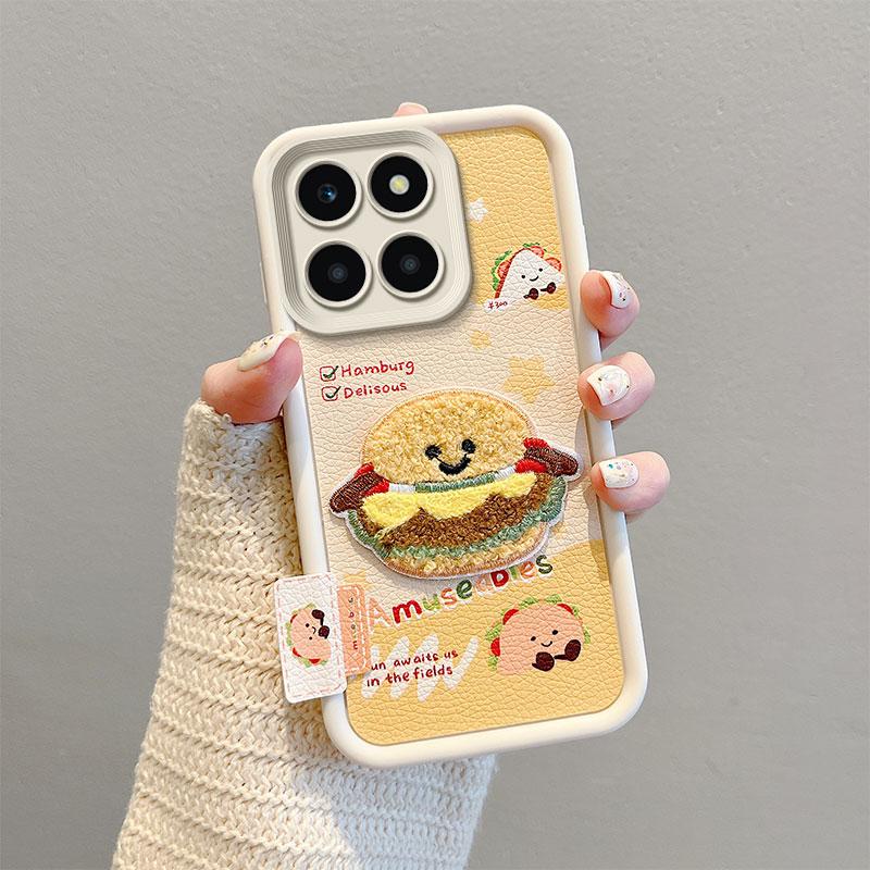 KEYSION Cartoon Cute Plush Embroidery Case for HONOR X6b X8c with Lanyard Silicone Shockproof Phone Cover for Huawei Honor X8c X6b