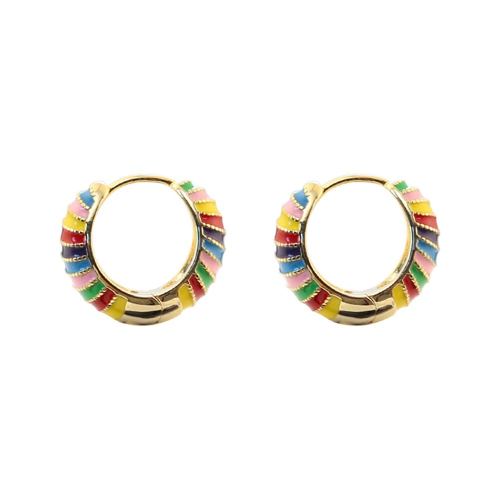 Sweet Enamel Rainbow Color Circle Earrings High Sense Personality Fashion Earrings Fresh Versatile Ear Buckle Wholesale