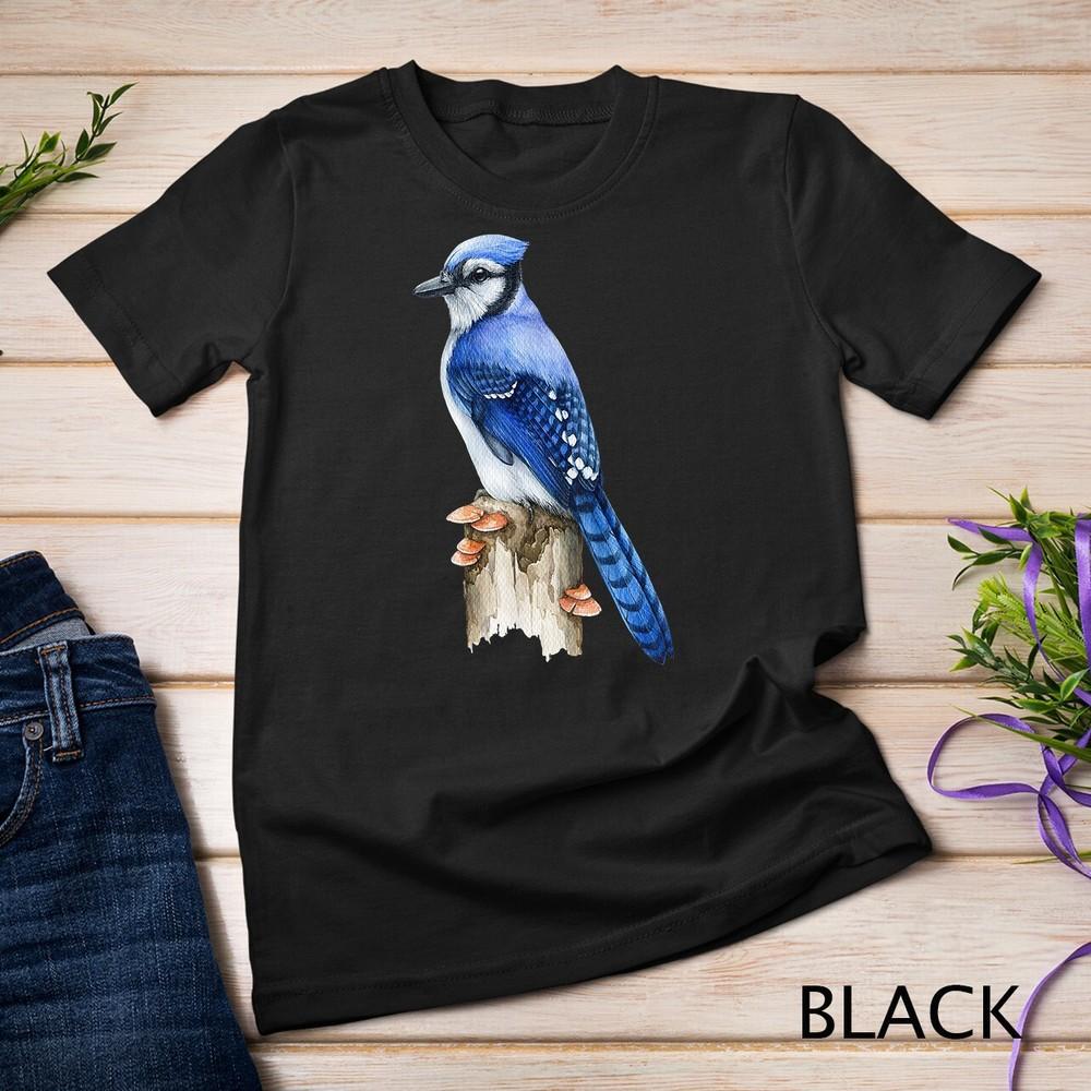

Blue Jay Bird on a Tree Stump - North American Bird Watcher Unisex T-shirt 2XL