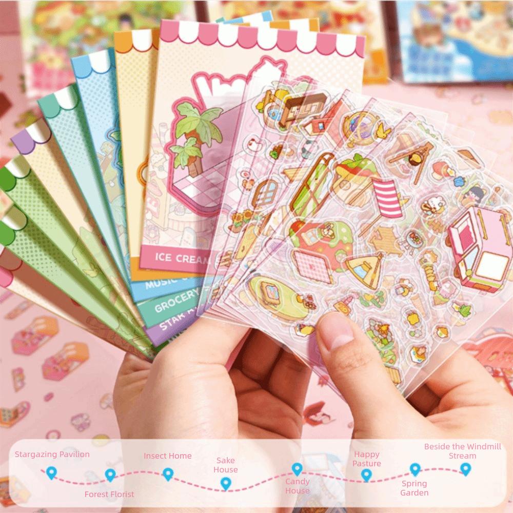 3Pcs Visual Stacking Miniature Landscape Sticker Collection DIY Cabin Scene Sticker Children Gift