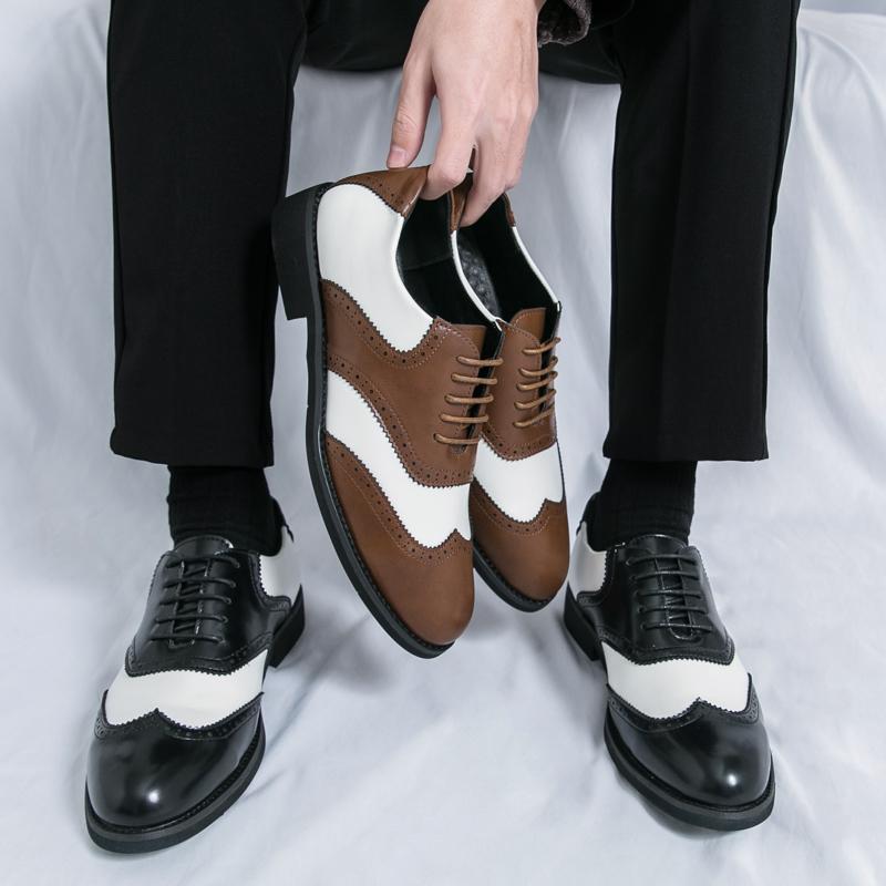 Fashion Size 38-46 Classic Men Block Shoes Luxury Comfortable Fashion Brand Leather Shoes British Lace up Business Banquet Dress Shoes