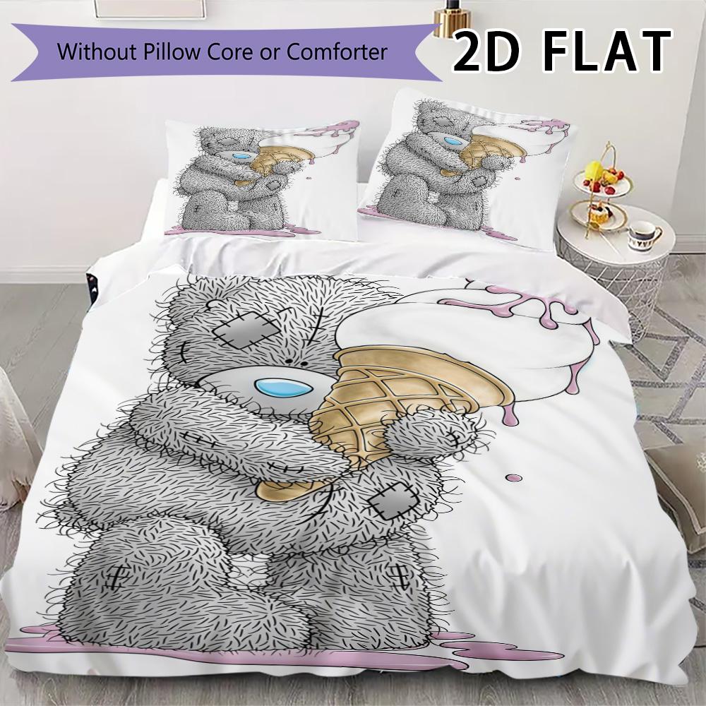 Stoffiges Teddy-Muster Bettwäsche-Steppdecken-Set Steppdeckenbezug Kissenbezug Heimdekoration Geburtstagsgeschenk (1 Bettbezug + 2 Kissenbezüge (ohne Füllung))