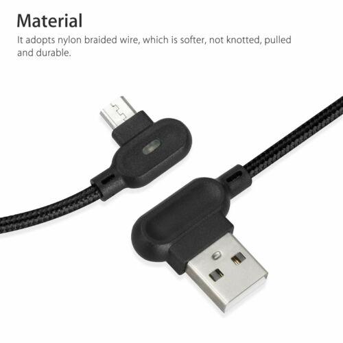 2M Double Bend 90° Right Angle Micro USB Type-c For Apple Interface LED Fast Charging Data Cable