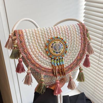 Borsa a Frange Bohemien Borsa Intrecciata Stile Etnico da Donna Vacanza al Mare Spalla Crossbody Porta Telefono