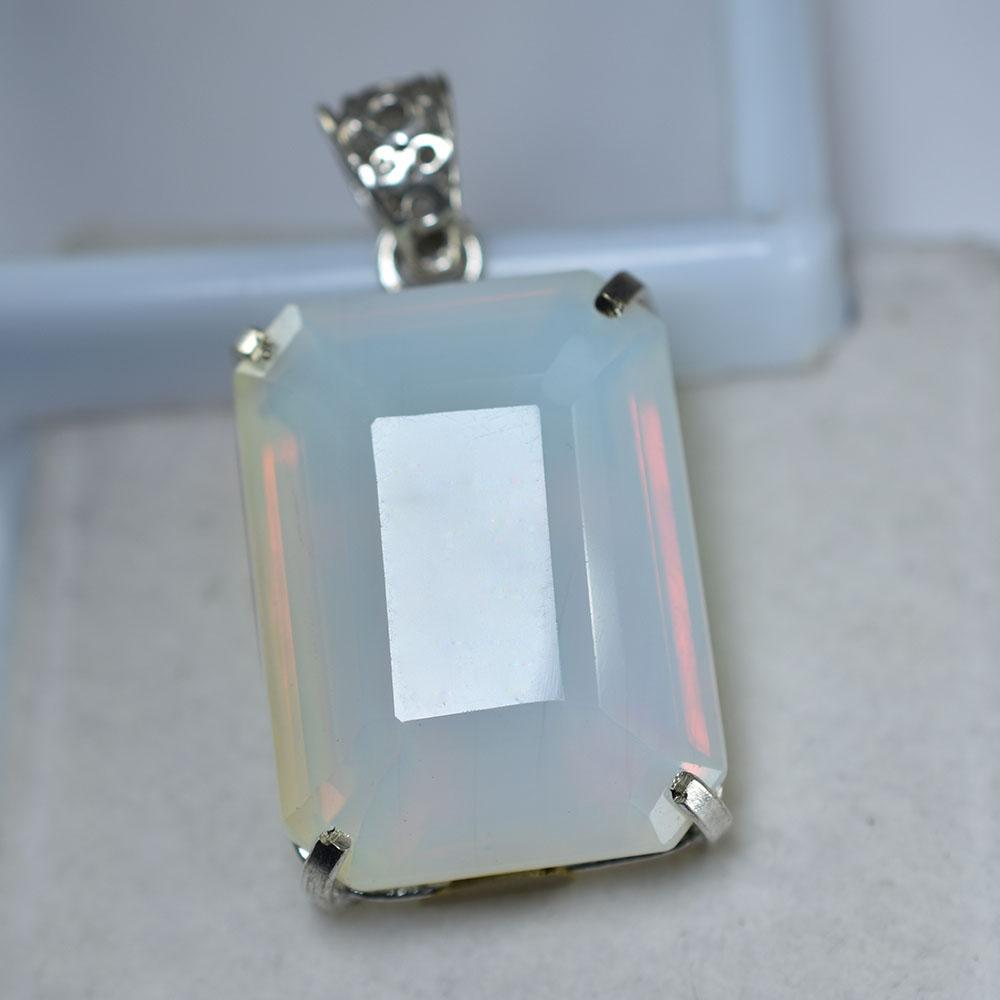 CERTIFIED 100 Ct Natural Multicolor Opal 925 Sterling Silver Emerald Pendant MY.PD-332-NS