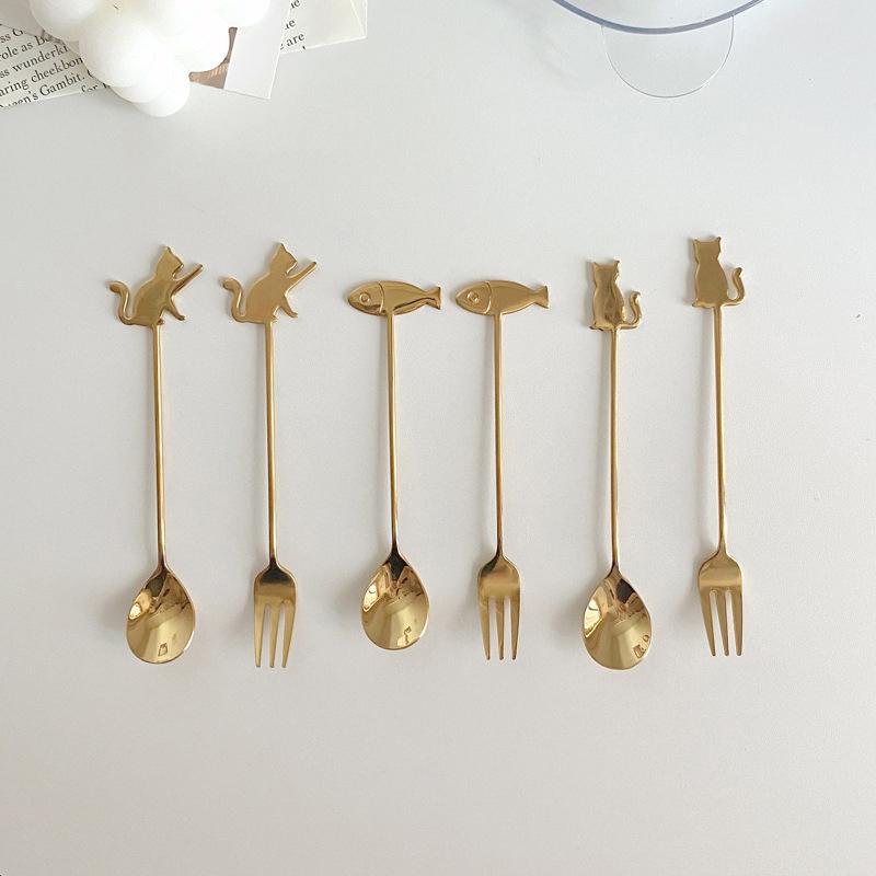 Cute Paintings Cat 304 Stainless Steel Spoon Hollow For Coffee Tea Dessert Spoon Kitchen Tableware Gifts For Students Children