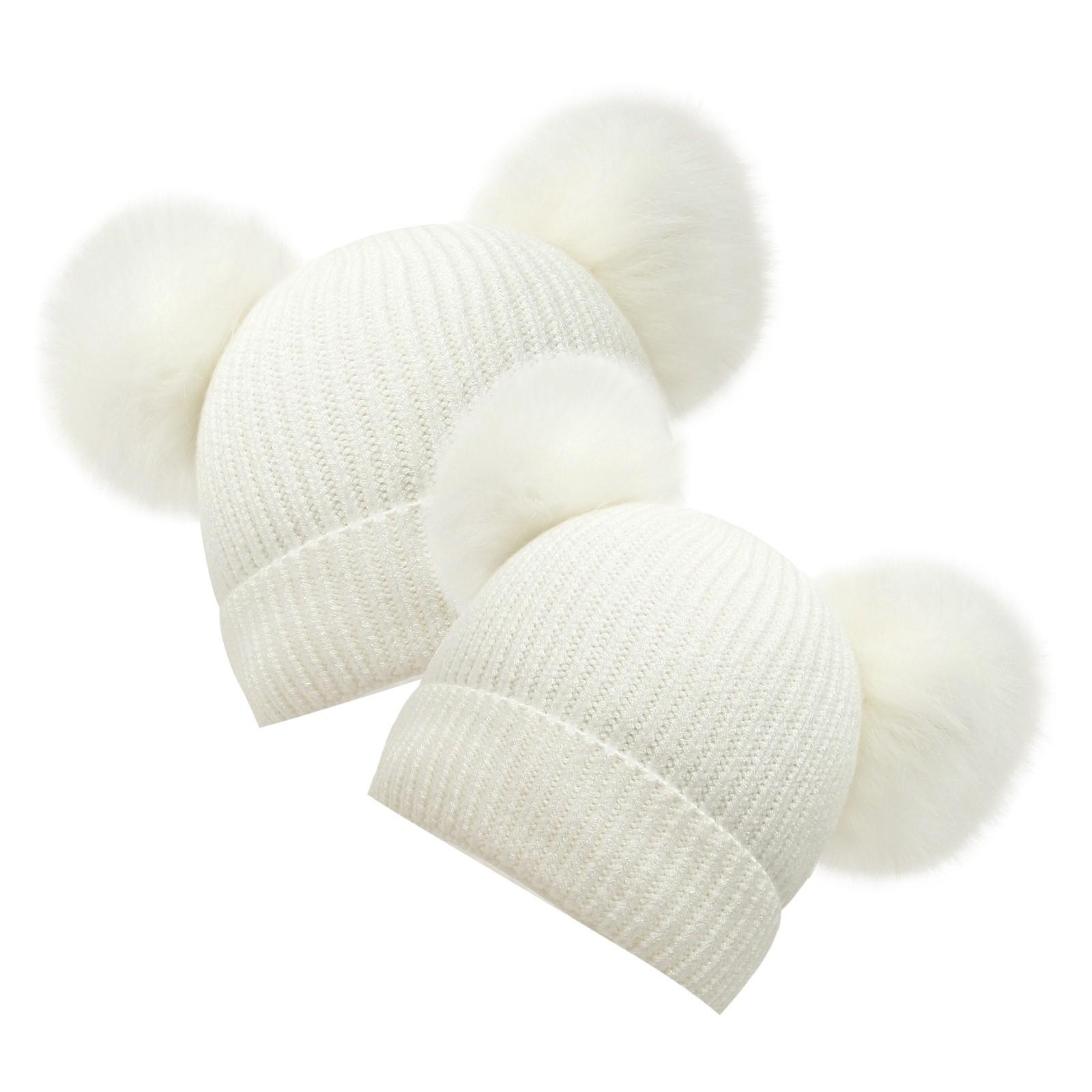 

(проектор)Женская шапка из 2 предметов, зимние теплые шапки для маленьких детей, вязаная шапка для малышей, детская вязаная шапка, шапка для родителей и детей, шапка One Size белый