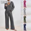 DICFY Moda Feminina Casual Outono Inverno Manga Longa Decote V Conjuntos de Calça