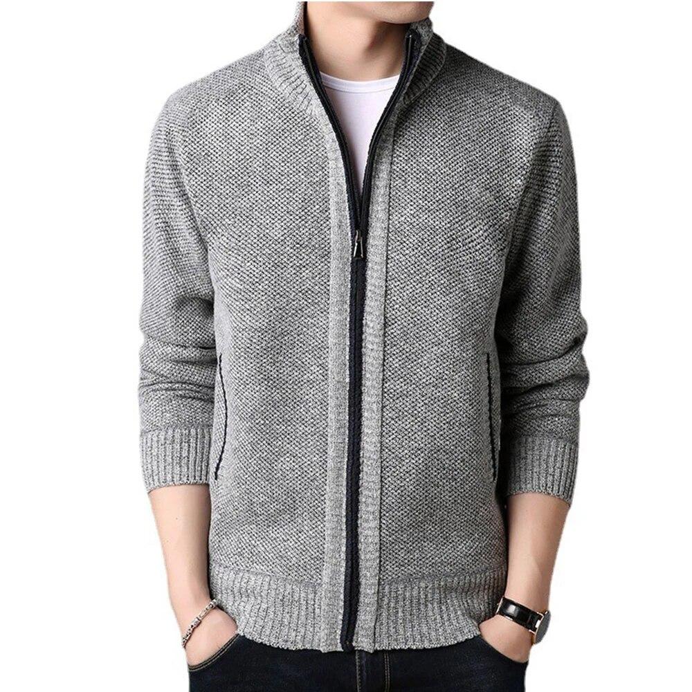 2024 Autumn Winter New Men's Jacket Slim Fit Stand Collar Zipper Jacket Men Solid Cotton Thick Warm Men Sweater