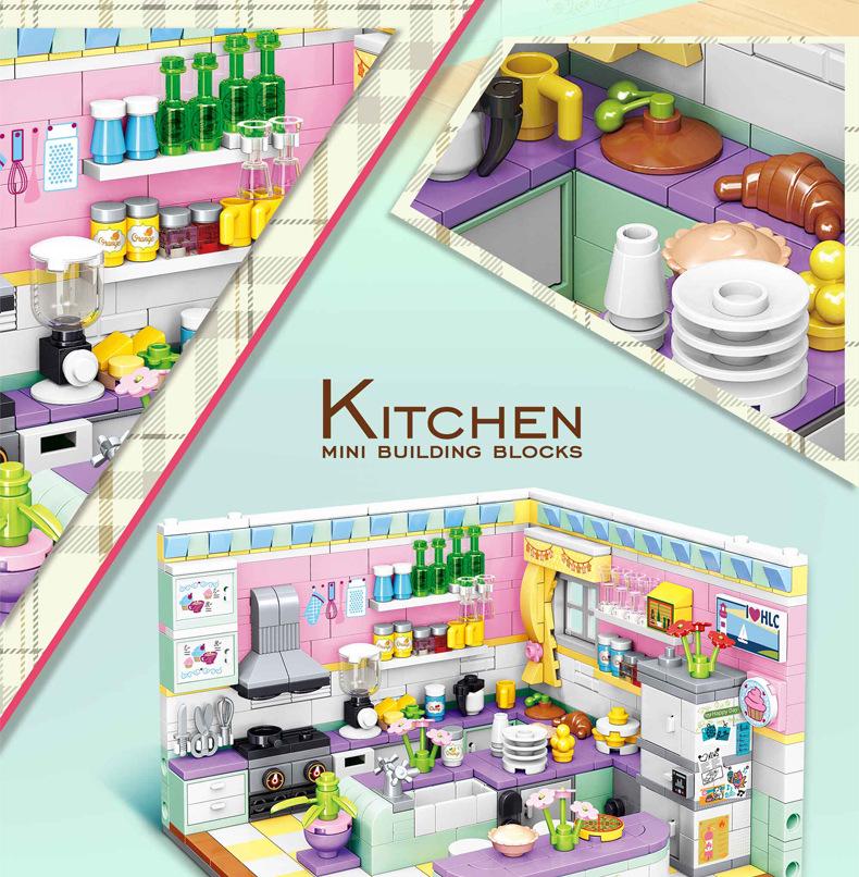 Zhegao Mini House Street View Kitchen Blocks: Creative Educational Toys Compatible with Lego for Girls.
