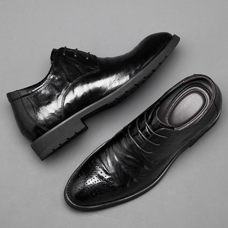 Sheepskin inner height increase 8cm Brock engraved leather shoes men's business dress shoes invisible height increase leather pointed men's shoes