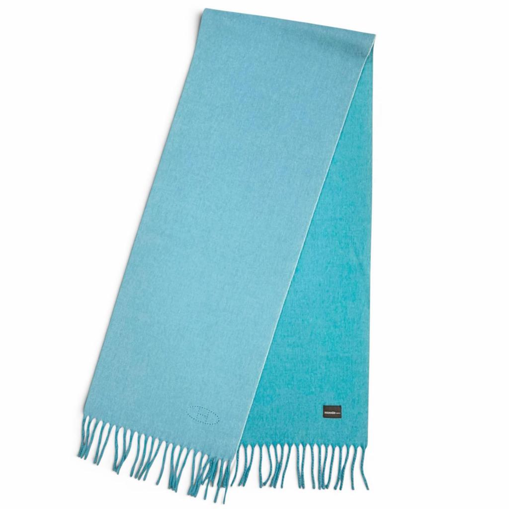 Excellent HERMES Scarf Evelyn H Logo Fringe Bicolor Cashmere Women Used