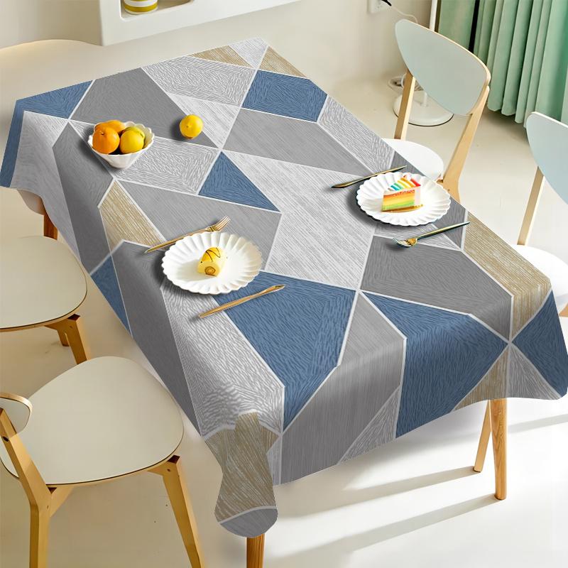 Modern geometric square tablecloth - Heavy-duty woven fabric, elegant neutral color (dark gray) yzb