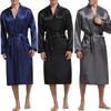 Batas de satén de seda para hombre, pijamas de manga larga, ropa de dormir sólida, kimono, albornoz para hombre, ropa de descanso