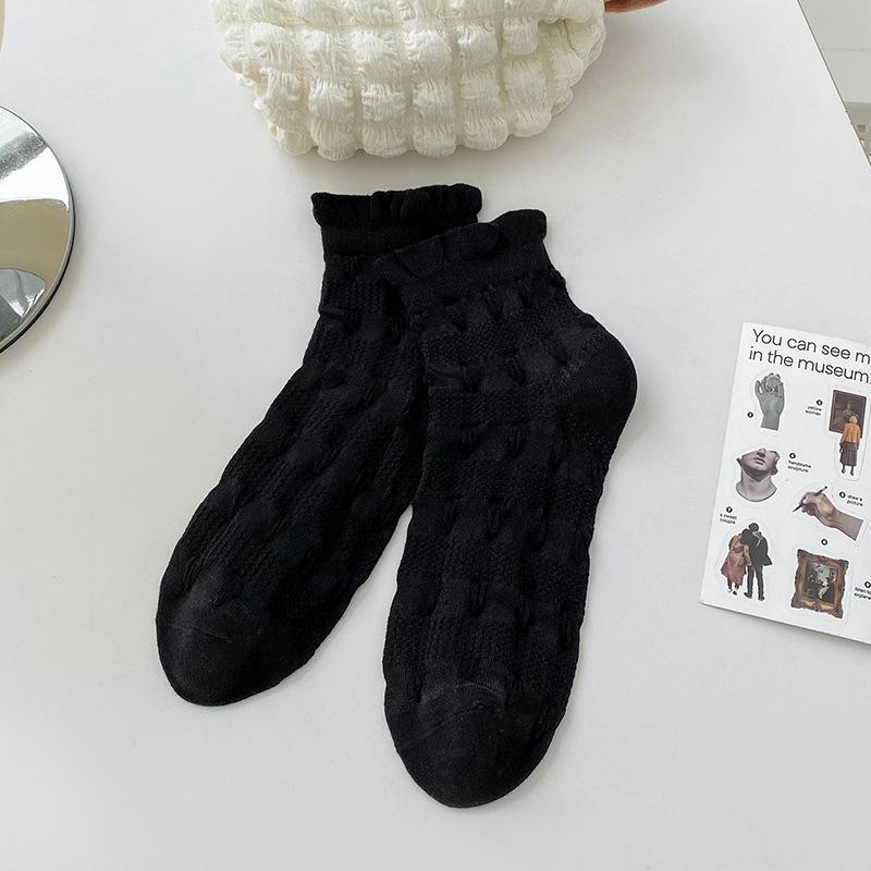 

Женские весенне-летние тонкие милые кружевные носки-трубы с оборками, из хлопка, на каждый день 1 pair чёрный