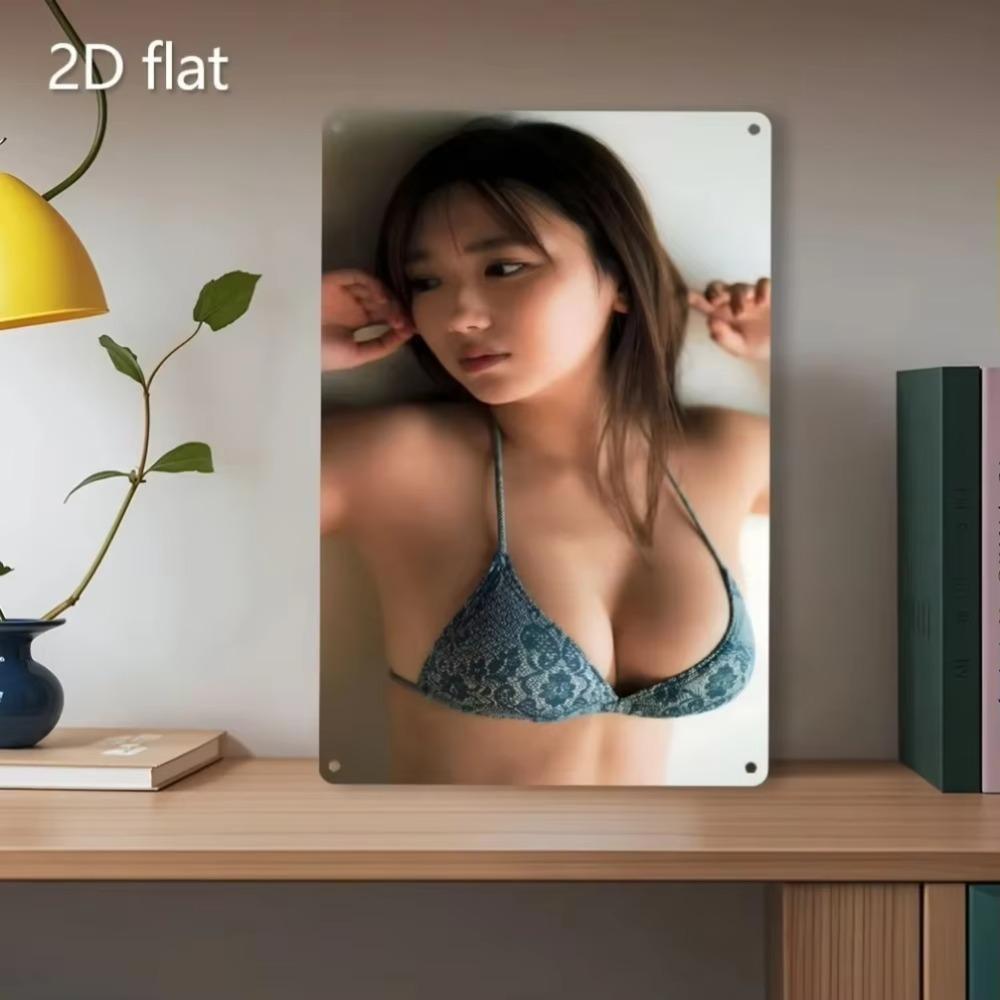 Metal Wall Art Decor Bikini Girl Thoughtful Home Office Garden Plaque 20x30cm Weatherproof Iron