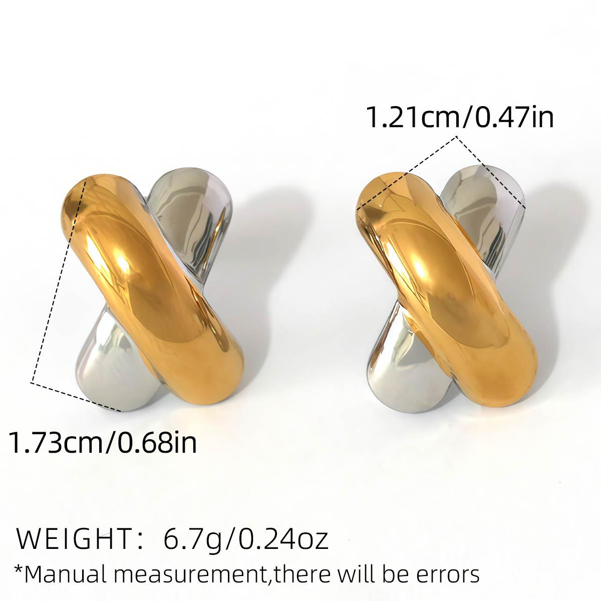 

Fashion Stainless Steel X Crossover Geometric Textured Earrings Prevent Allergy Metal 18K PVD Plated Temperament Zircon