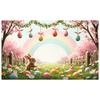 Easter Egg Background Grassland Scene Rainbow Banner Easter Banner Wooden Fence Detail Rabbit Display For Indoor Party Easter