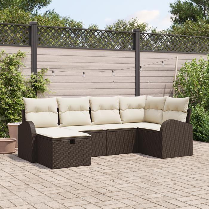 VidaXL Ensemble de canapé de jardin de 6 pièces avec coussins Marron Poly Rattan 3359077