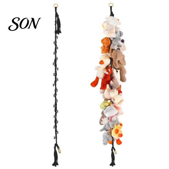 Wall Mounted Doll Organizer Stuffed Cotton Hanging Storage Chain, with Rope Toy Hanger Metal Clips, Boho Display Strap for Kids Room And