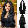 Black Synthetic Wig with Middle-parted Long Hair and Big Waves for Party or Daily Use. High-temperature Synthetic Hair Cap.
