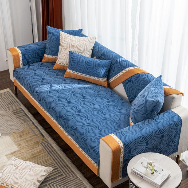Luxury Embossed Cover For Sofa And Armchairs Chenille Sectional L Shape Couch Cover Non -Slip Patchwork Furniture Protector Soft