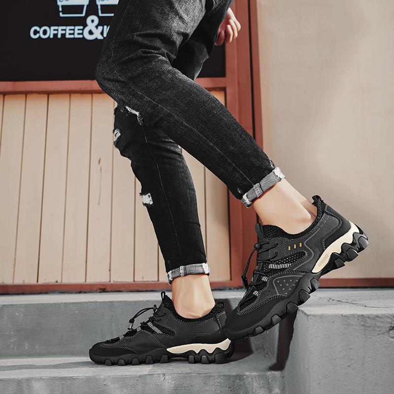 Fashion Genuine Leather Outdoor Hiking Shoes Leisure Lightweight Mens Mesh Breathable Hollow Sports Shoes for Men Trekking Shoe 2025 New
