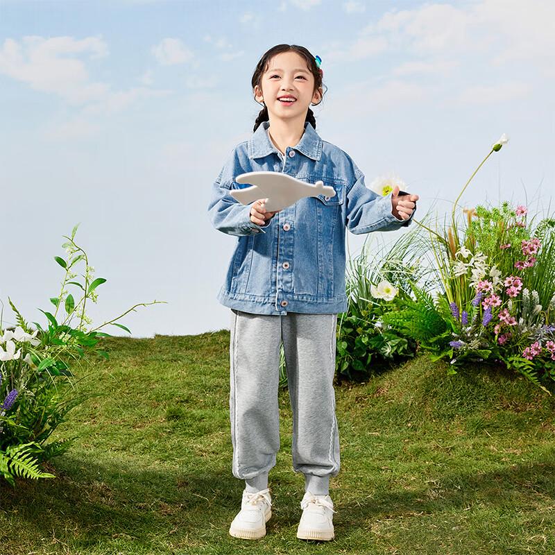 Xiao Yin Man Girls' Denim Jacket with Bird Print