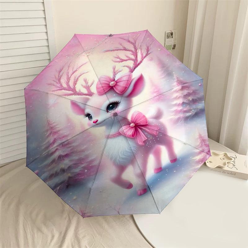 

1PC Deer, WinterAutomatic Open/Close Umbrella with Windproof, 8-Rib Sturdy Canopy, Durable Ribs, Fashionable Design1311A