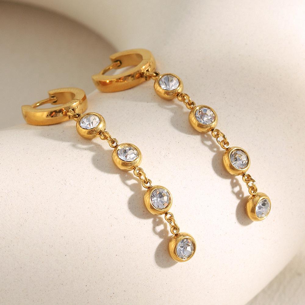 Elegant 18K Zirconia Tassel Earrings - High-End Stainless Steel for Women’s Luxury Fashion