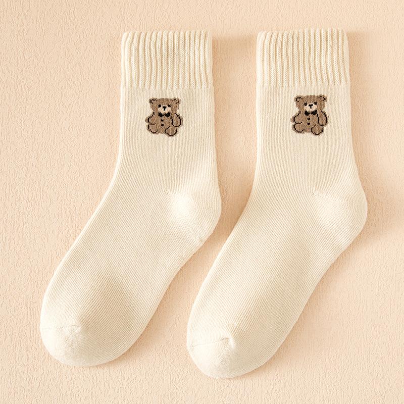 Socks Kawai Bear Women Autumn Winter Thickened Warm Loop Japanese Women's Floor Mid-tube Cotton Causal Sock Lovely Girls Style