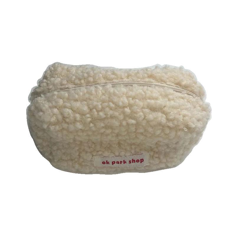 Lamb Hair Cosmetic Bag Plush Storage Bag Cute Stationery Bag Large Capacity Stationery Cosmetic Storage Bag