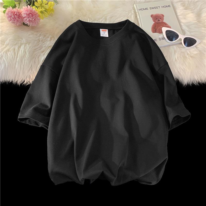 Douyin Live 220 г Чистый хлопок Оверсайз Однотонная футболка - Большой размер Повседневная Однотонная 3XL 1128₽