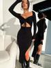 Women's Knit Sweater Long Sleeve Dress, Waist Slimming High-End Style