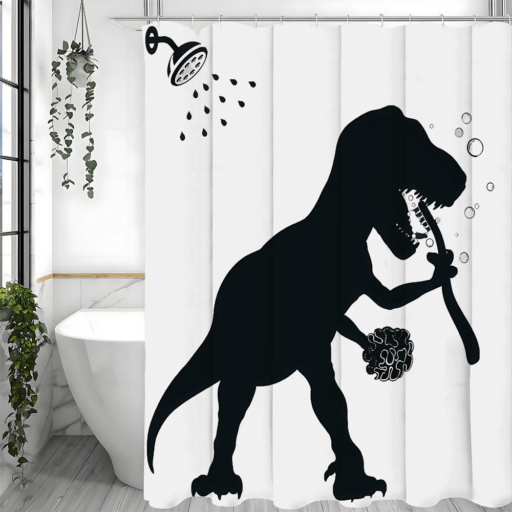 

Dinosaur Shower Curtain, Fun Dinosaur, Black And White Cartoon Animal Shadow Bathroom Decorative Shower Curtain, Waterproof Show W60H190(CM)-1 Pcs