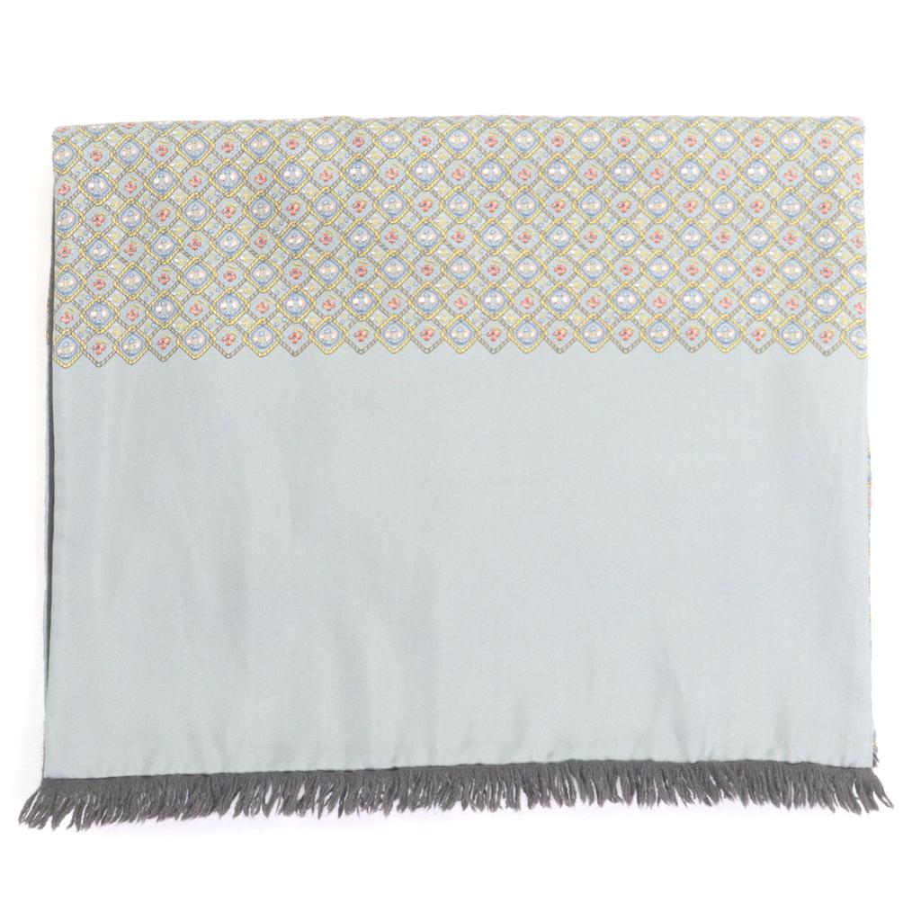 Great HERMES Scarf All-over print reversible scarf with fringe gray silk mens Used