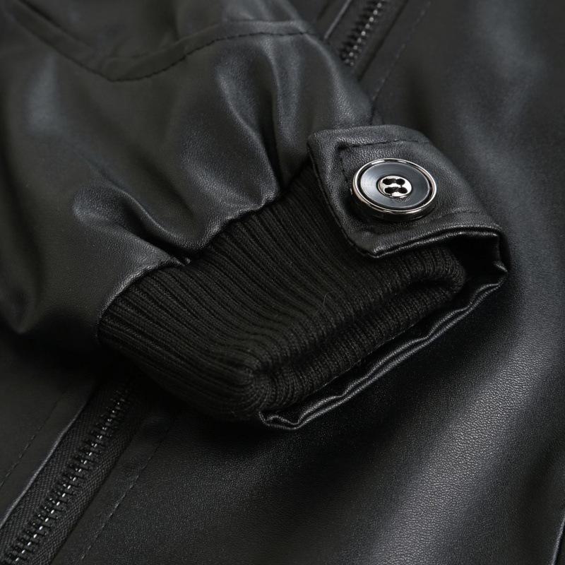 Winter business gentleman thermal zipper cardigan PU leather jacket stand-up collar slim leather jacket men