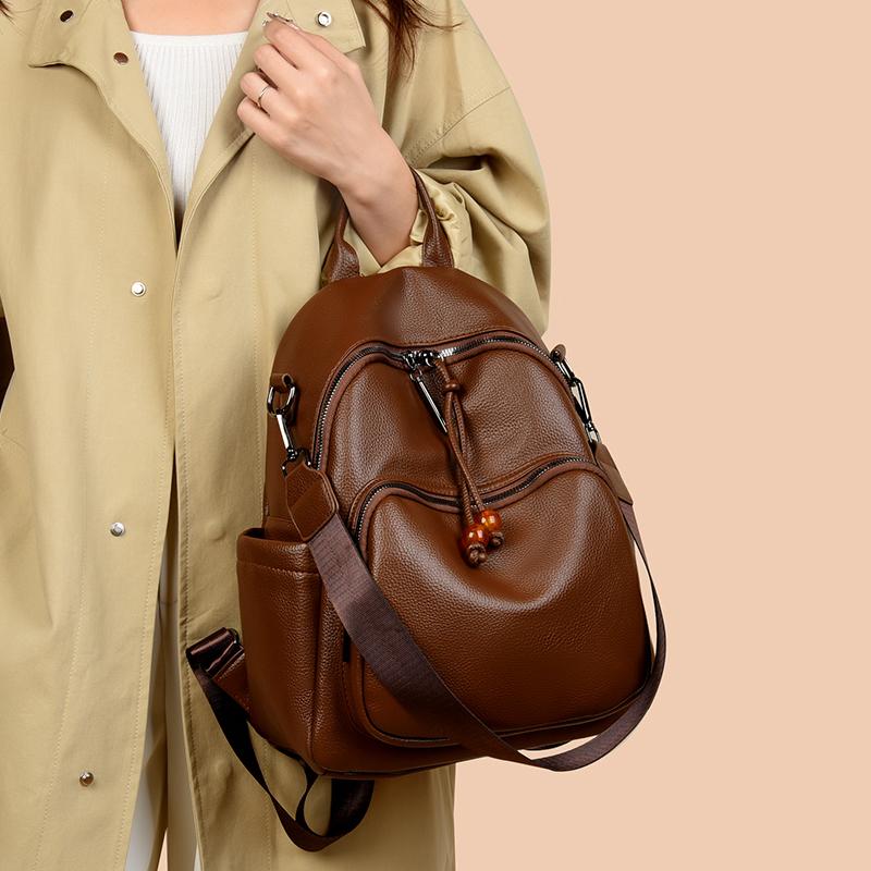 Fashionable and Minimalist Women's PU Leather Backpack with Top Handle, Perfect for Commuting, Travel, and Daily Use